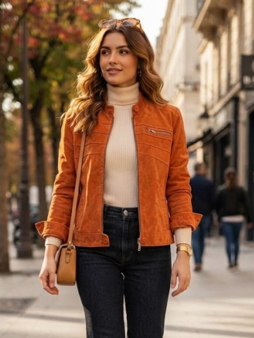 B.U.M. Equipment Vintage Retro 70’s Hippie Orange Suede Leather Moto Jacket L
